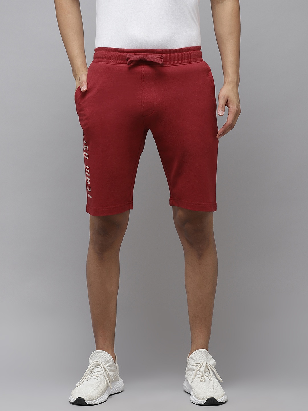 

U S Polo Assn Denim Co Men Maroon Typography Printed Shorts, Red