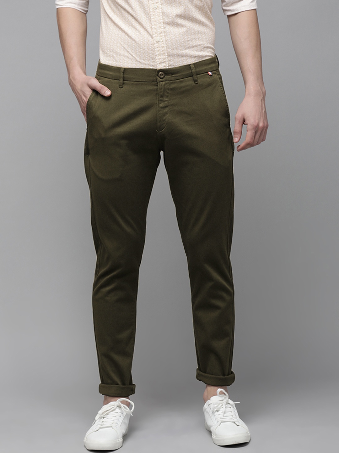 

U S Polo Assn Men Olive Green Austin Trim Fit Textured Regular Trousers