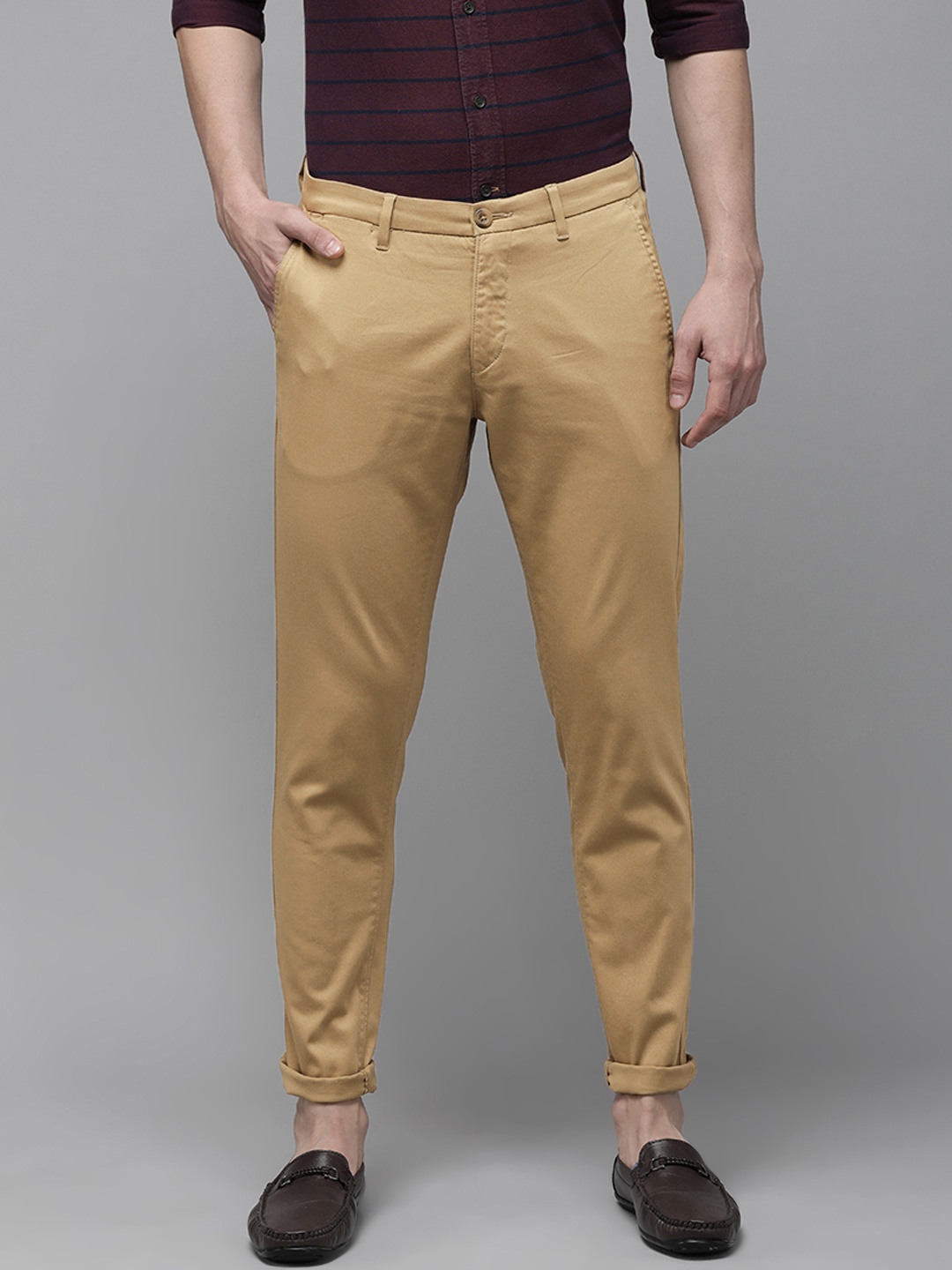 

U S Polo Assn Men Khaki Austin Trim Fit Textured Regular Trousers