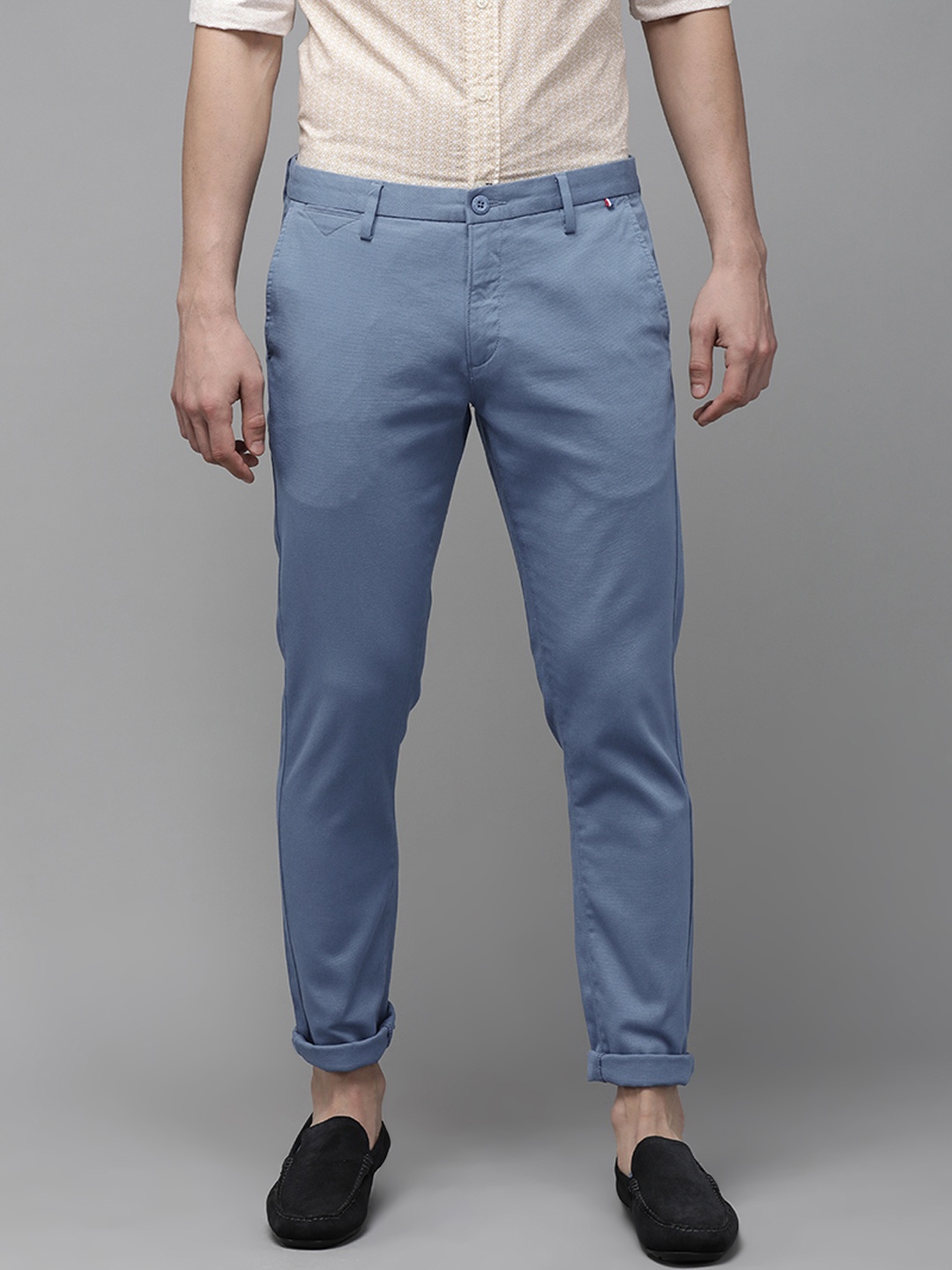 

U S Polo Assn Men Blue Austin Trim Fit Textured Regular Trousers