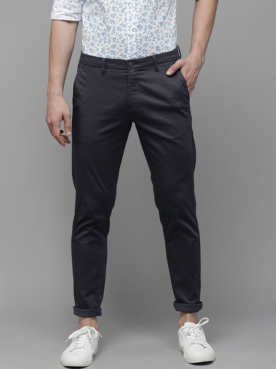 

U S Polo Assn Men Navy Blue Solid Trim Fit Casual Trousers