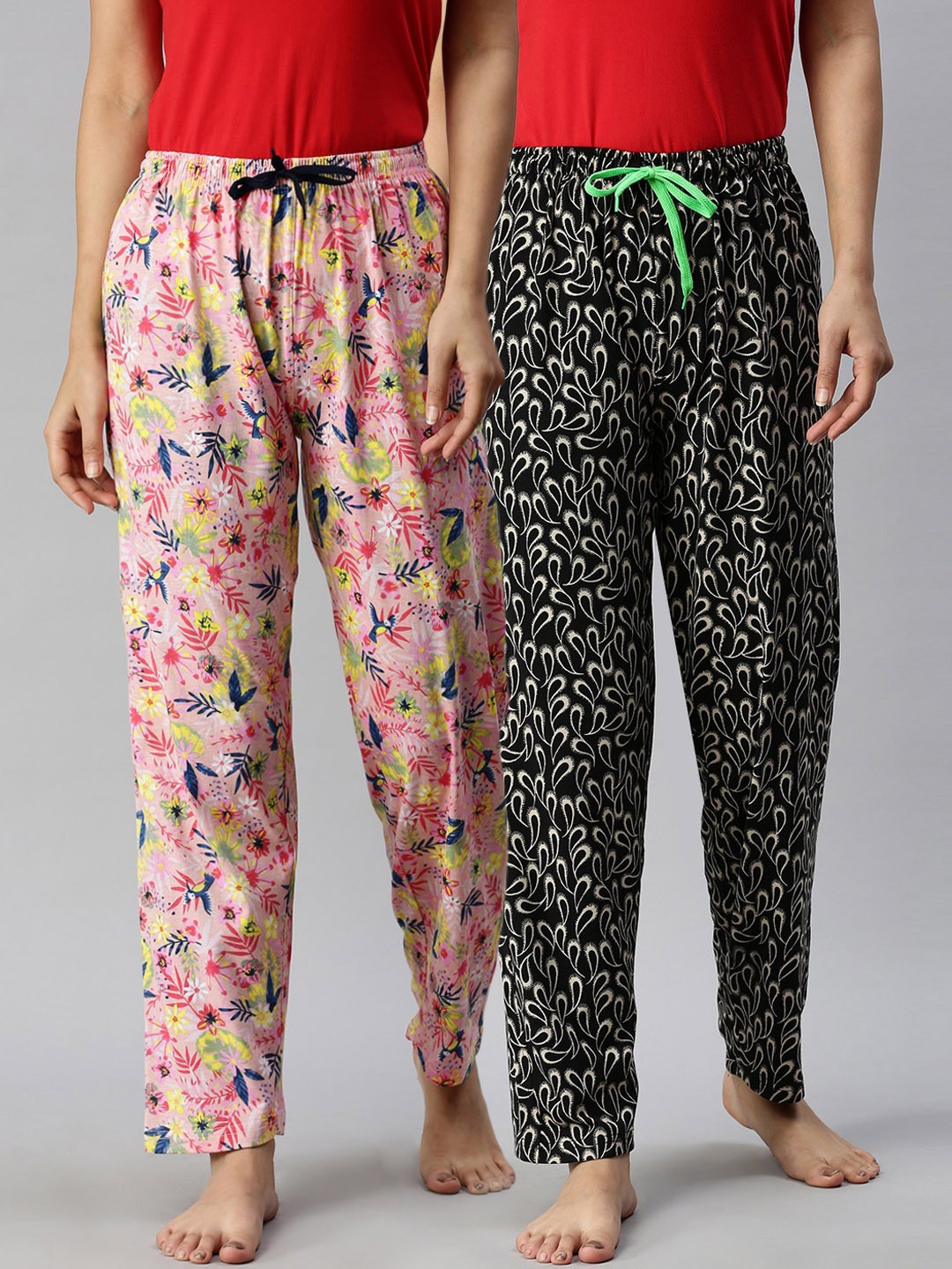 

Kryptic Women Pack Of 2 Printed Pure Cotton Lounge Pants, Pink