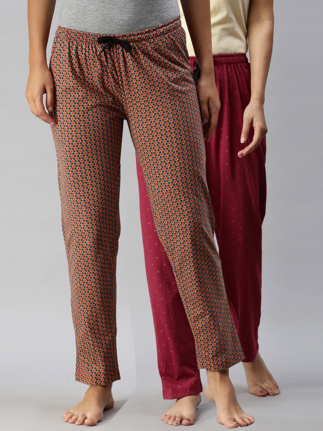 

Kryptic Women Pack Of 2 Printed Pure Cotton Lounge Pants, Mustard