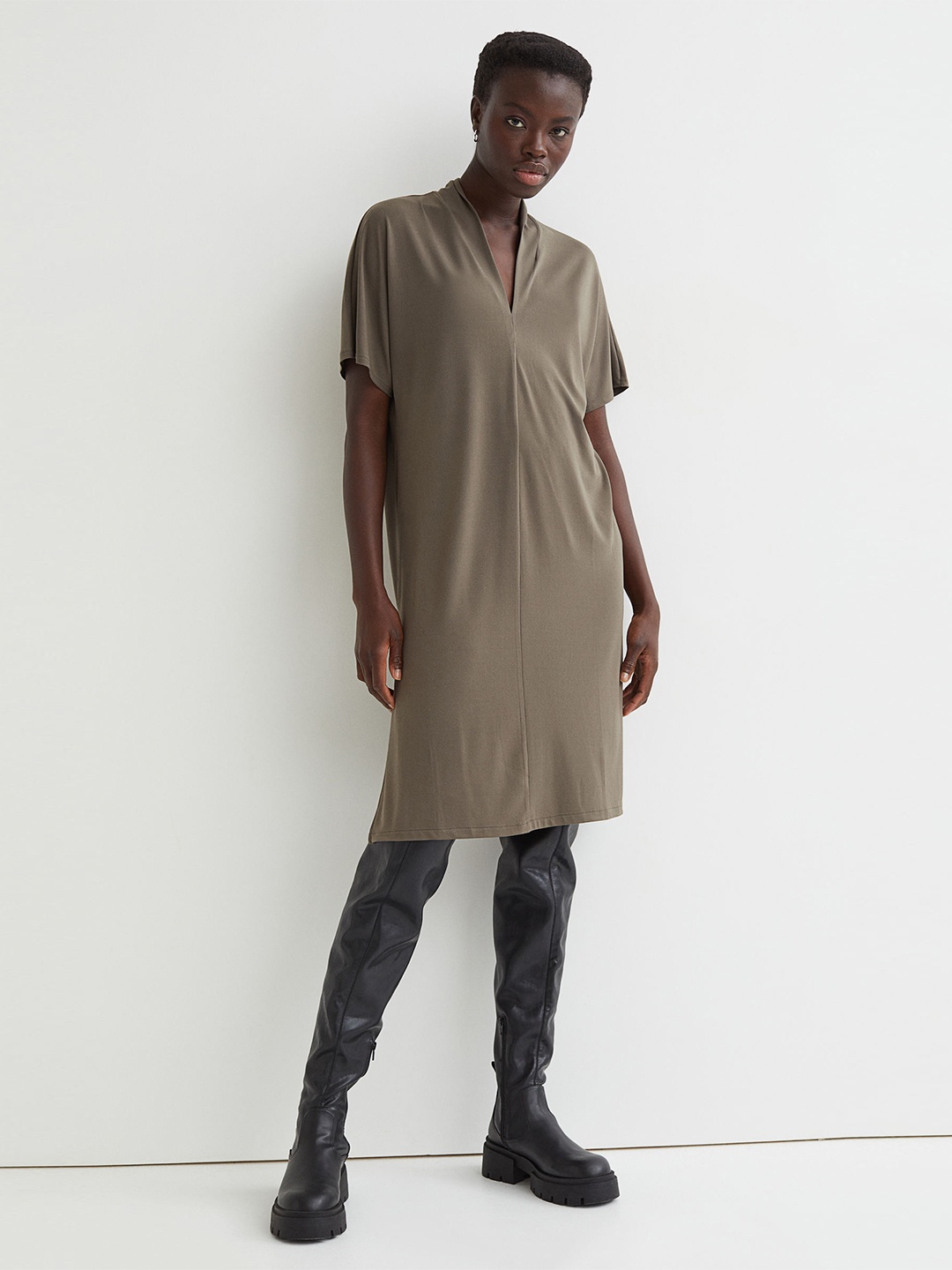 

H&M Women Brown Dress With Dolman Sleeves