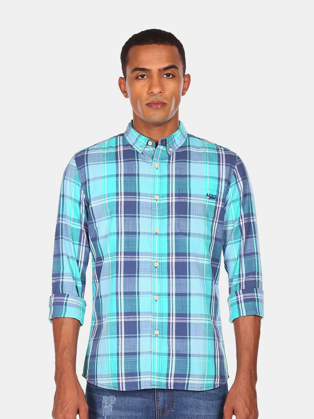 

Aeropostale Men Green Tartan Checks Checked Casual Shirt