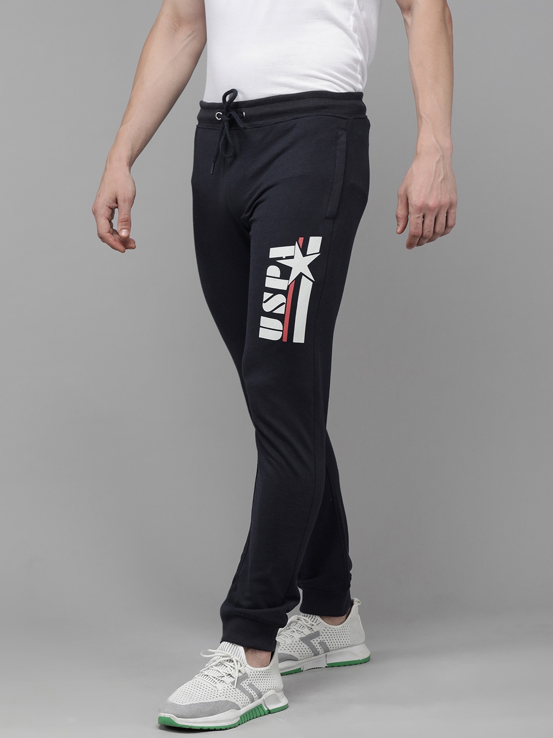 

U.S. Polo Assn. Denim Co. Men Navy Blue Brand Logo Printed Slim Fit Joggers