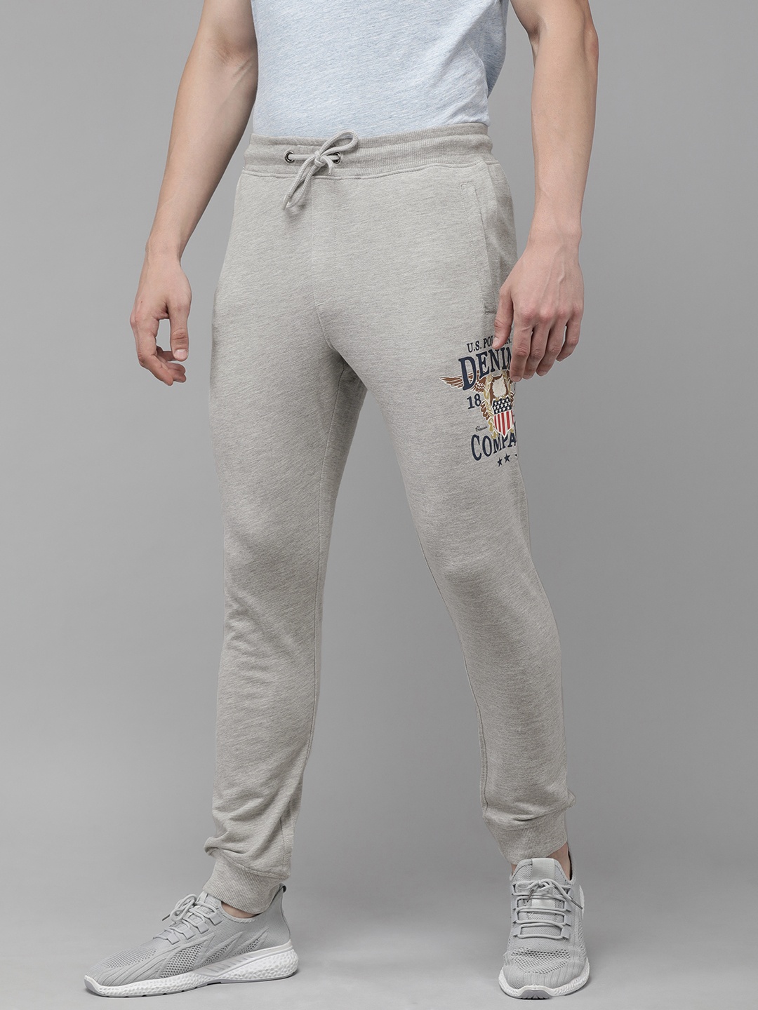 

U.S. Polo Assn. Denim Co. Men Grey Melange Slim Fit Brand Logo Detail Joggers
