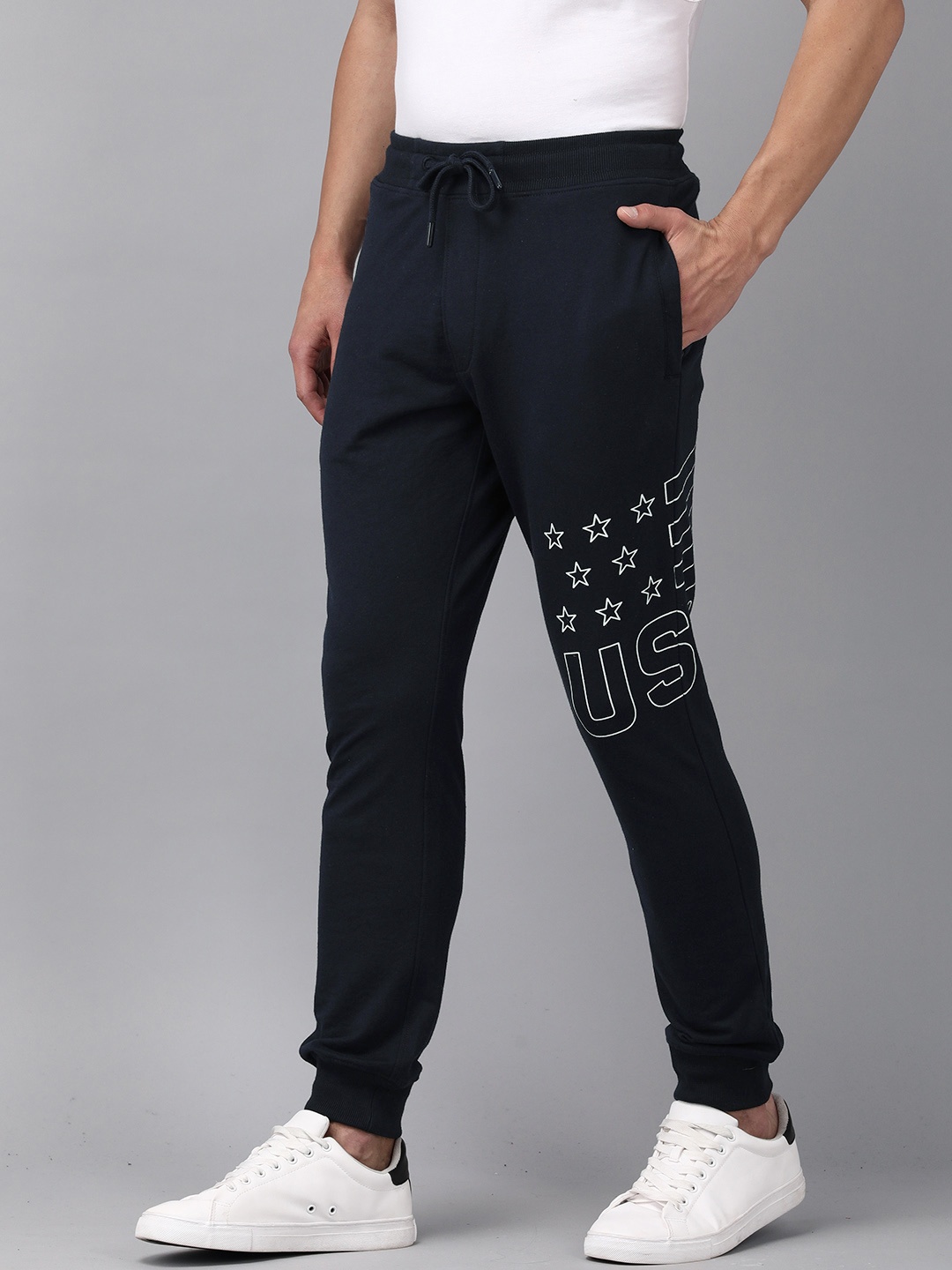 

U.S. Polo Assn Men Navy Blue & White Printed Joggers