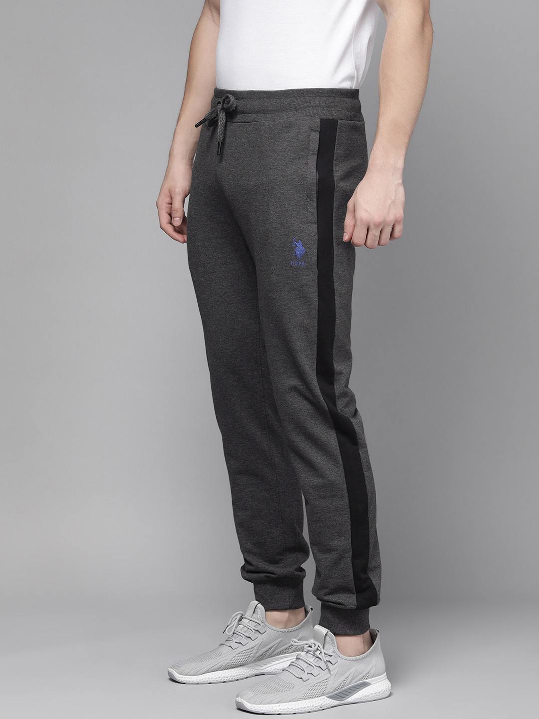 

U.S. Polo Assn. Men Charcoal Grey Slim Fit Side Striped Joggers