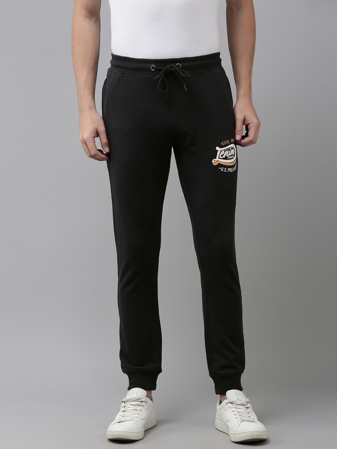 

U.S. Polo Assn. Denim Co. Men Black Slim Fit Brand Logo Print Detail Joggers