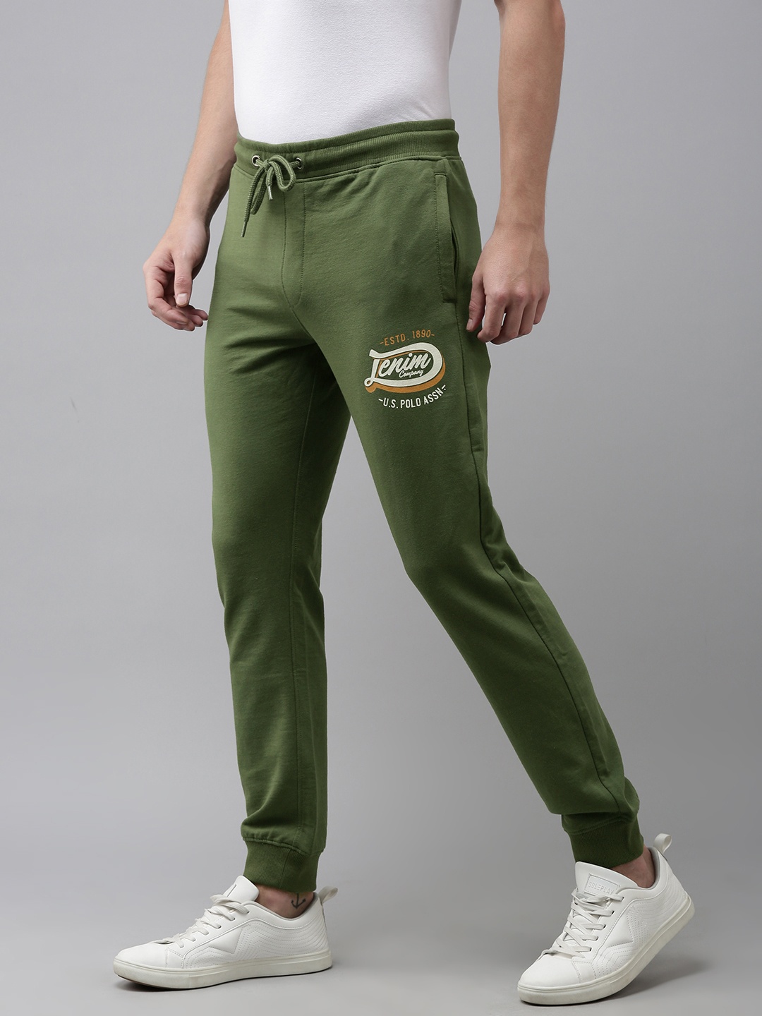 

U.S. Polo Assn. Denim Co. Men Olive Green Slim Fit Brand Logo Print Detail Joggers