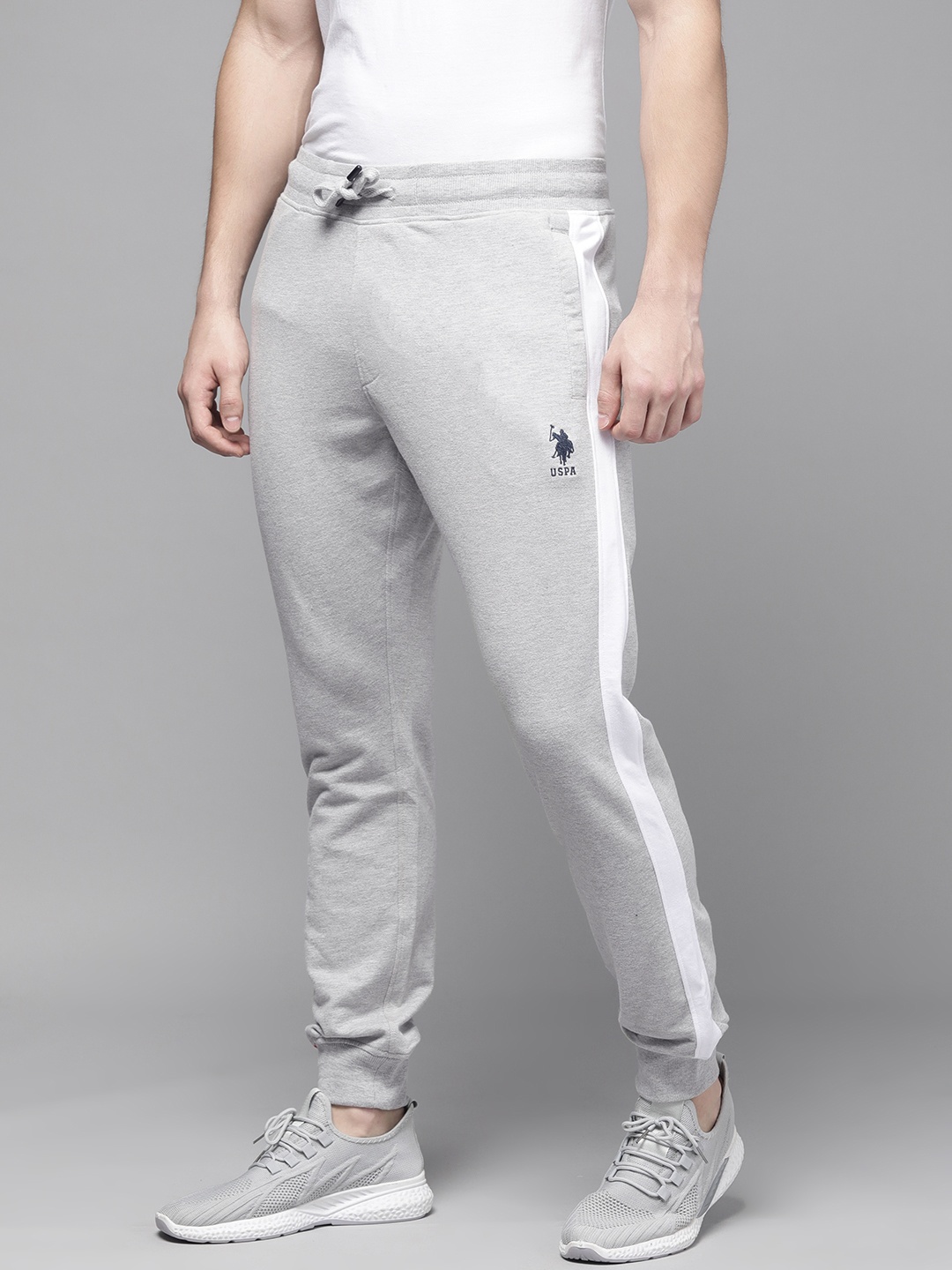 

U.S. Polo Assn. Men Grey Melange Slim Fit Side Striped Joggers
