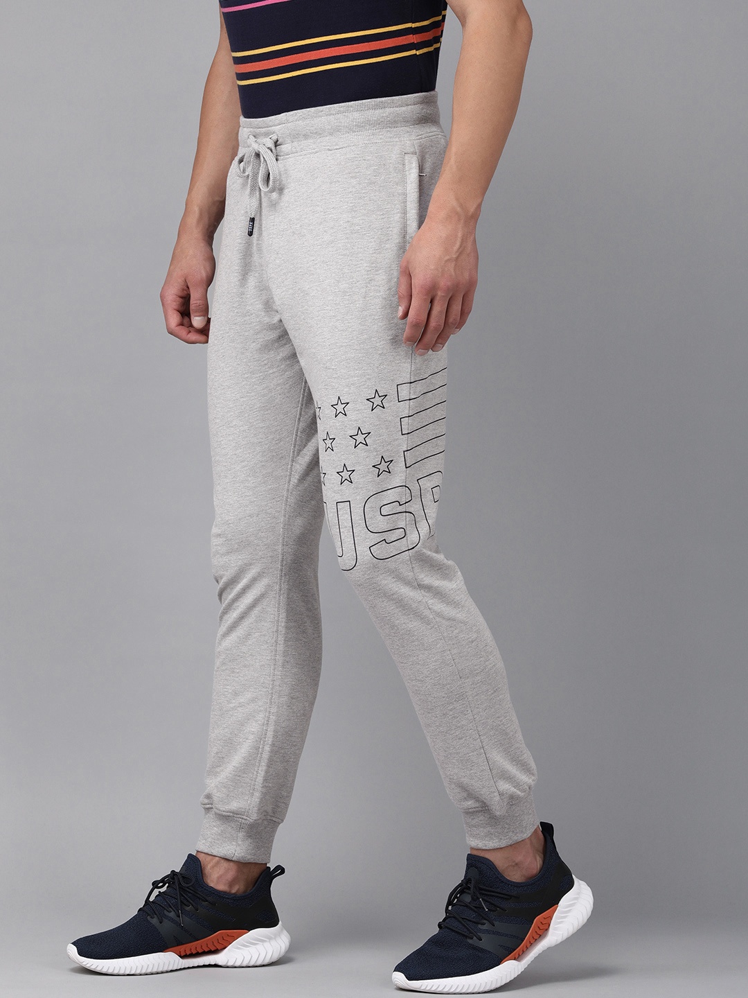 

U.S. Polo Assn. Men Grey Melange & Black Printed Joggers