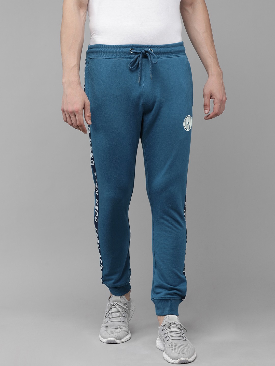 

U.S. Polo Assn. Denim Co. Men Teal Blue Slim Fit Side Striped Joggers