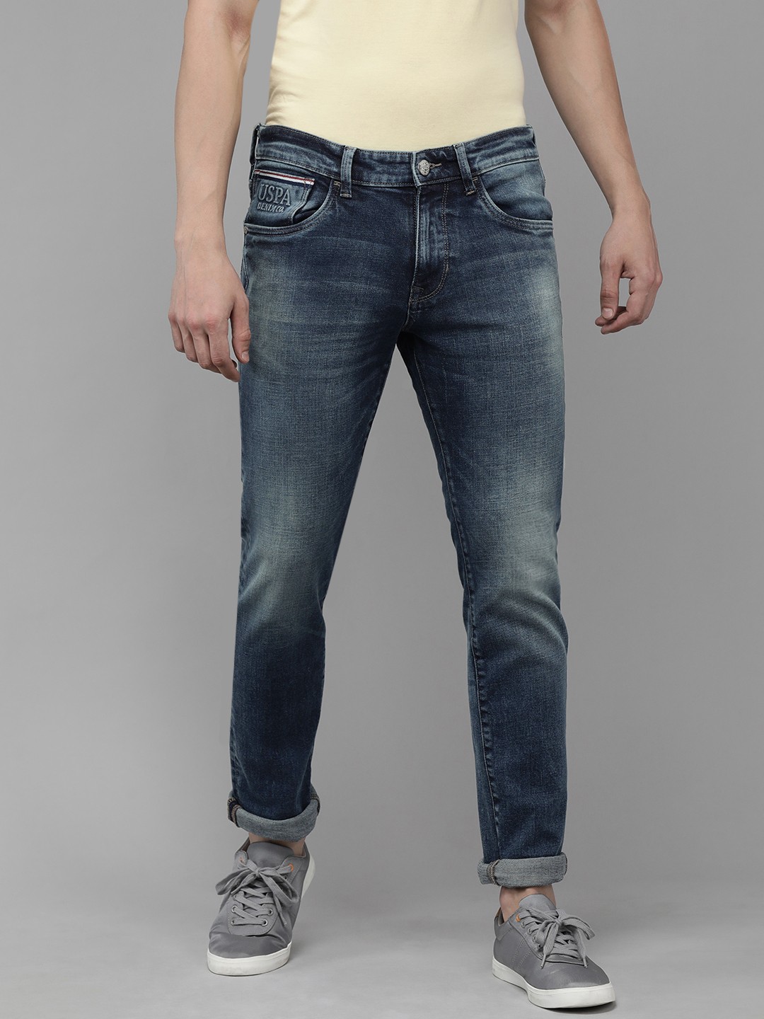 

U S Polo Assn Denim Co Men Blue Slim Tapered Fit Light Fade Stretchable Jeans