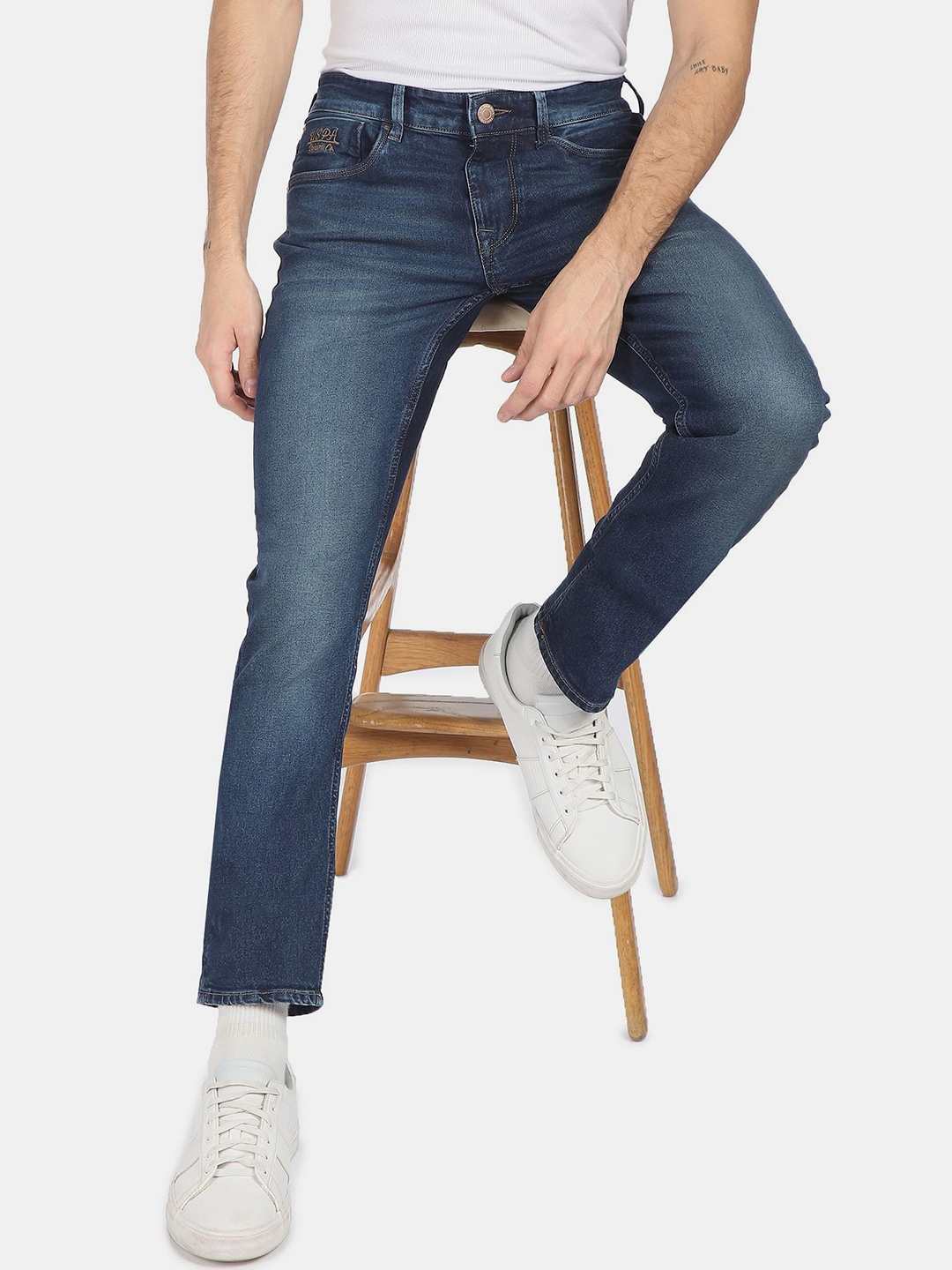 

U S Polo Assn Denim Co Men Blue Skinny Fit Mid-Rise Heavy Fade Jeans