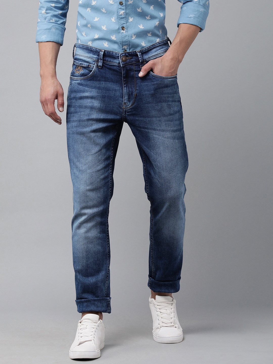 

U S Polo Assn Denim Co Men Blue Brandon Slim Tapered Fit Heavy Fade Stretchable Jeans