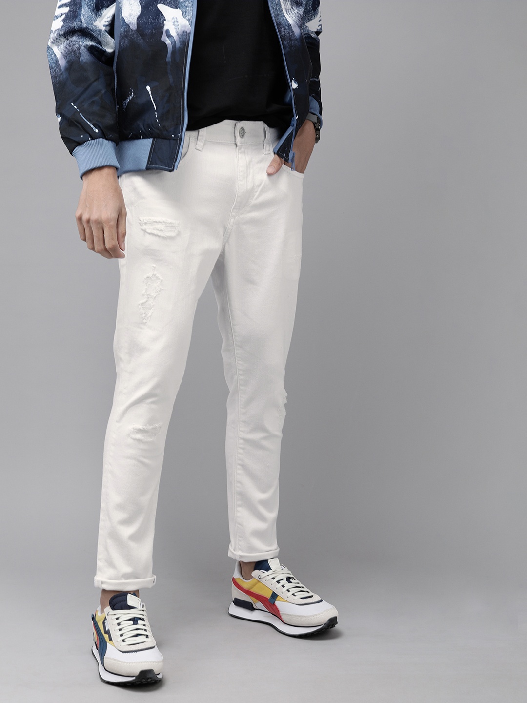 

U S Polo Assn Denim Co Men White Slim Fit Mildly Distressed Jeans