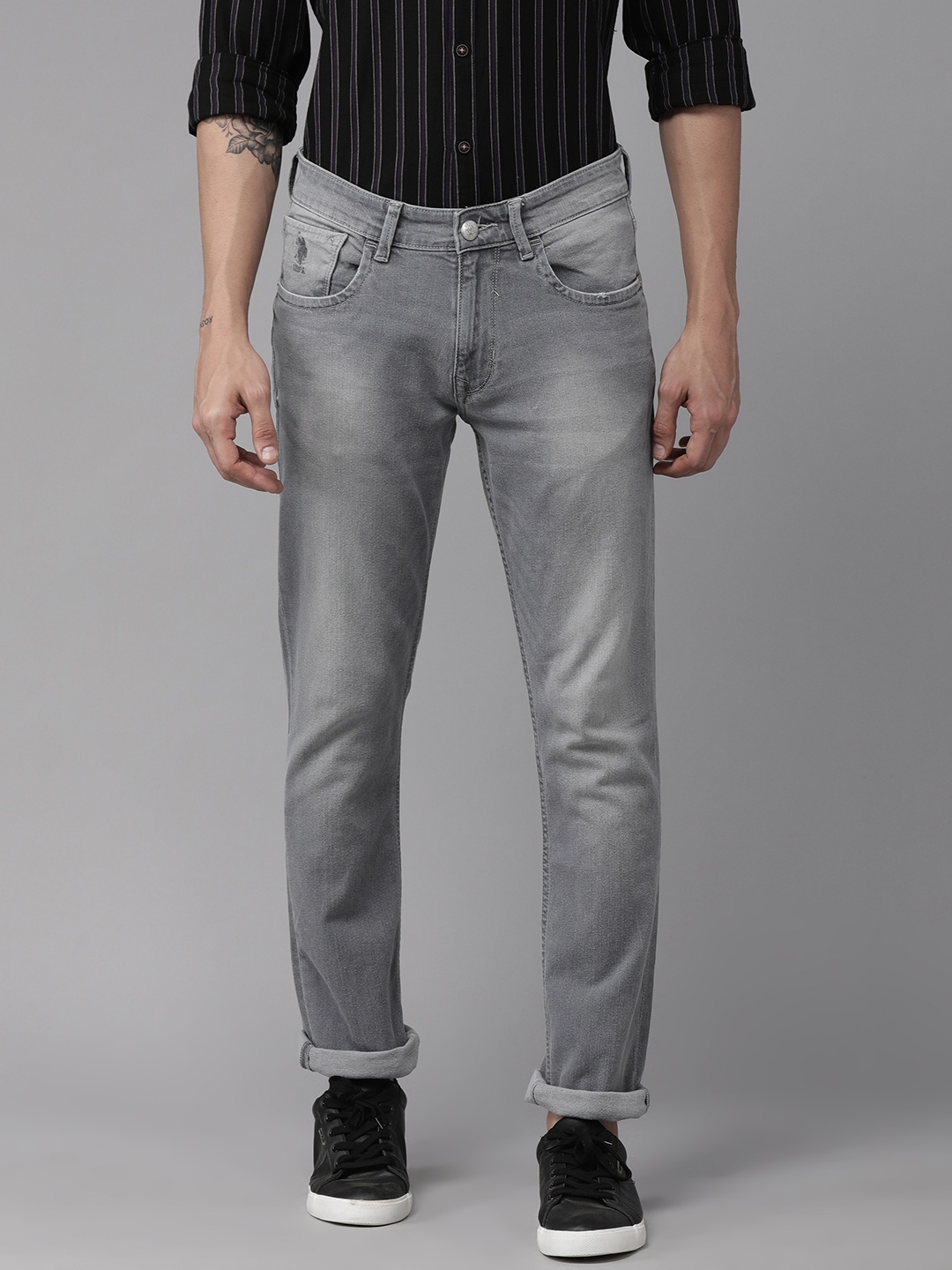 

U.S. Polo Assn. Denim Co. Men Grey Woody Slim Straight Fit Light Fade Stretchable Jeans