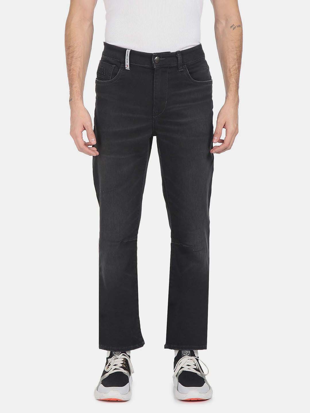 

U S Polo Assn Denim Co Men Black Slim Fit Low Distress Light Fade Jeans
