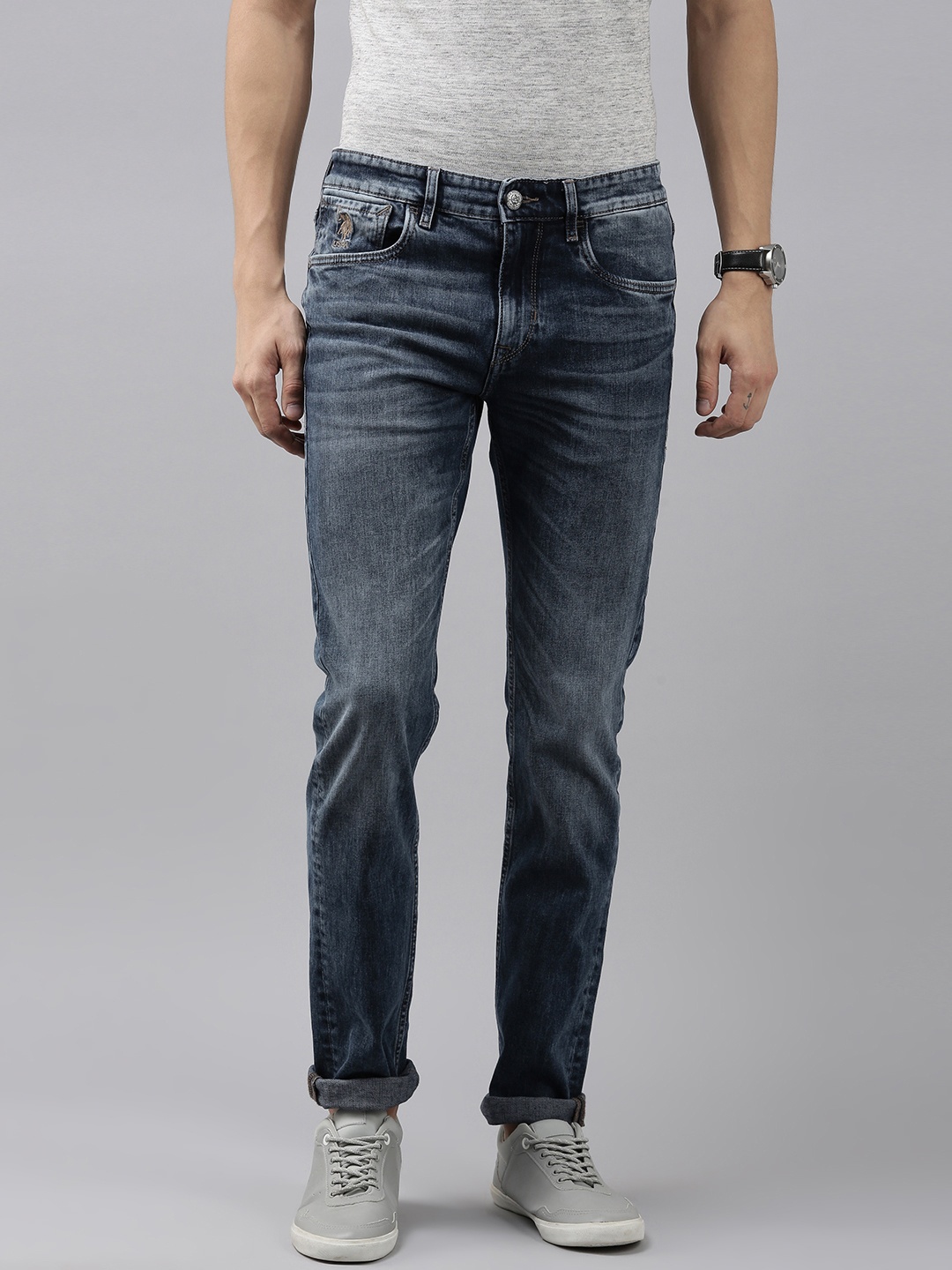 

U S Polo Assn Denim Co Men Blue Skinny Fit Heavy Fade Stretchable Casual Jeans