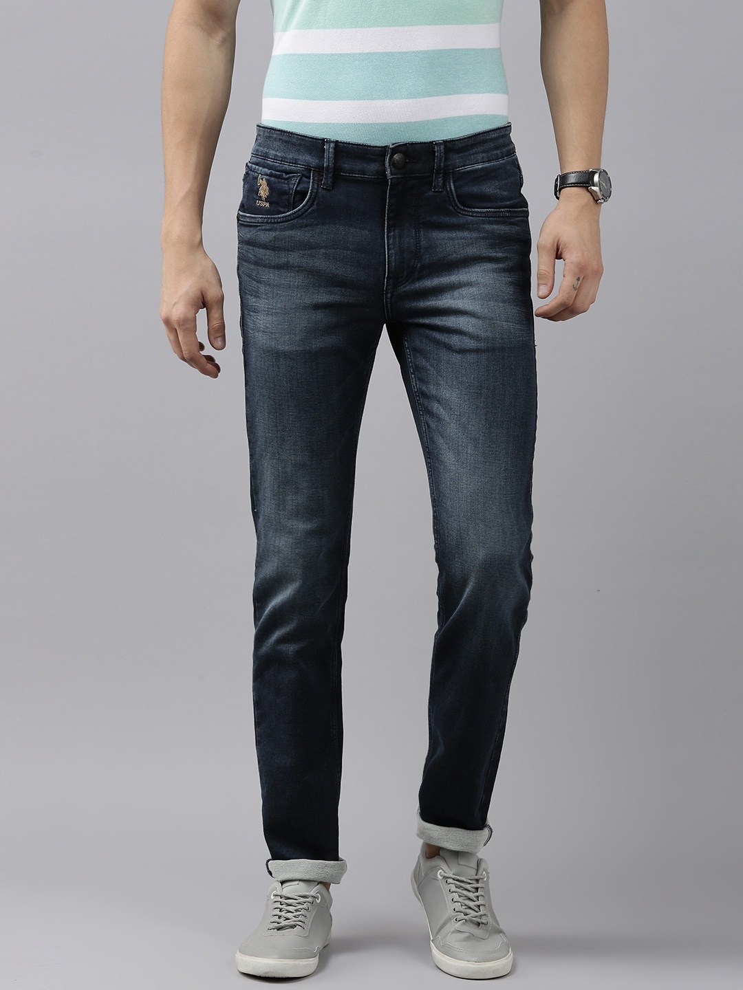 

U S Polo Assn Denim Co Men Blue Skinny Fit Heavy Fade Stretchable Casual Jeans
