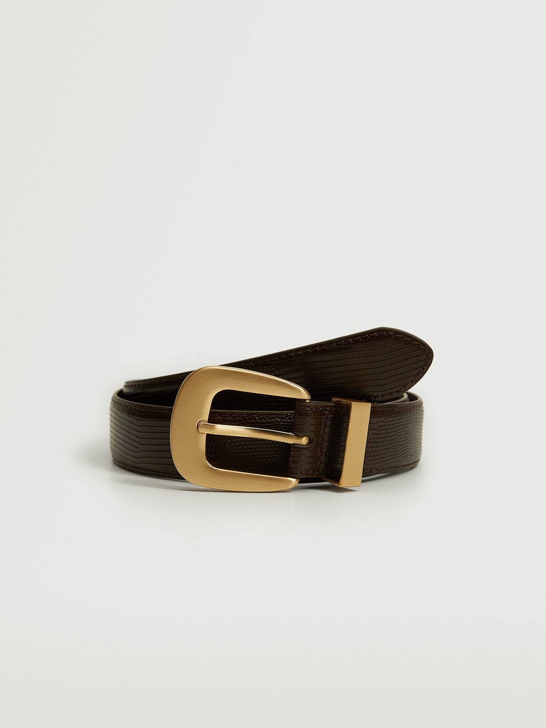 

MANGO Women Reptile Textured Belt, Coffee brown