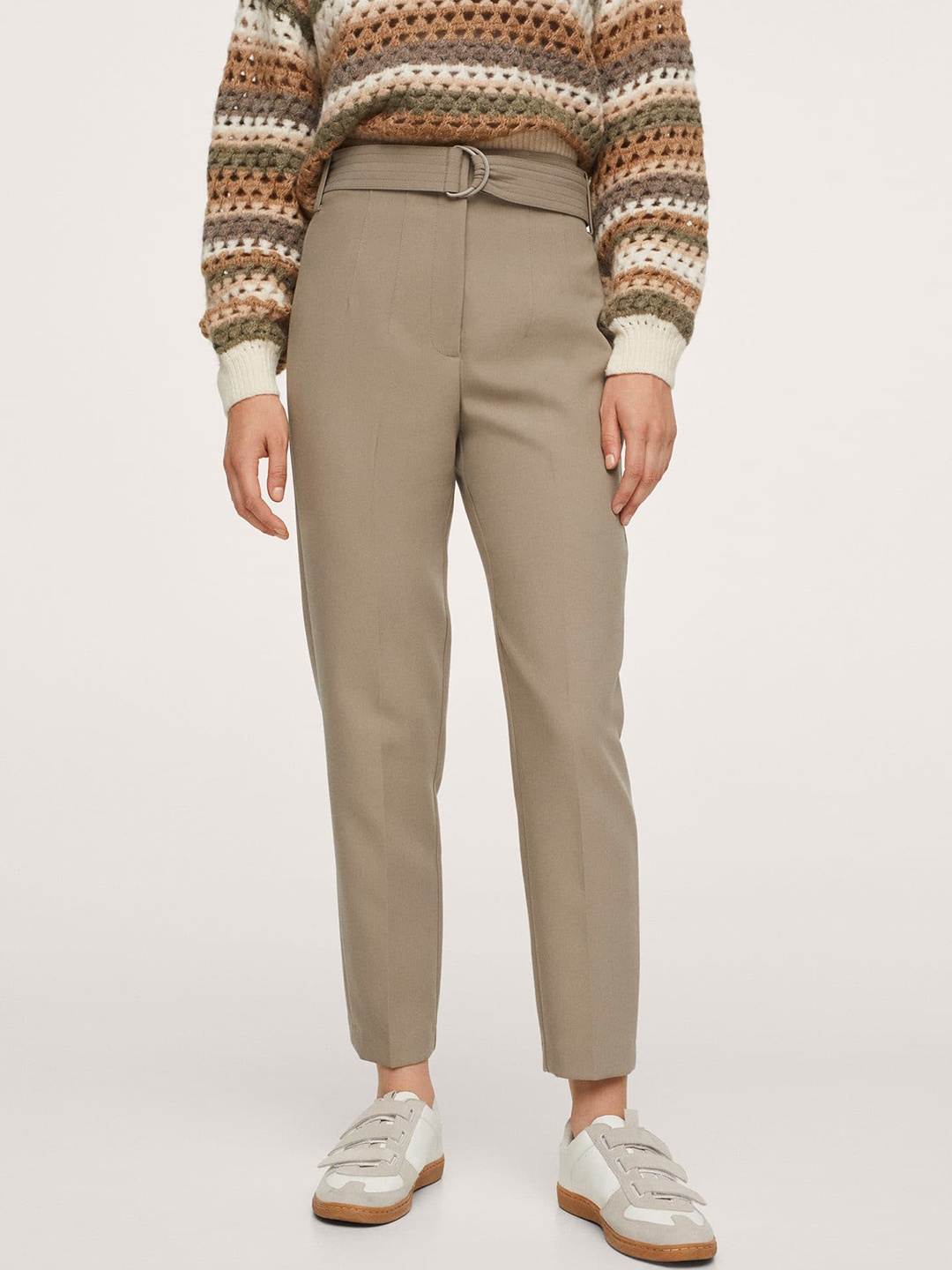 

MANGO Women Khaki Slouchy High-Rise Trousers