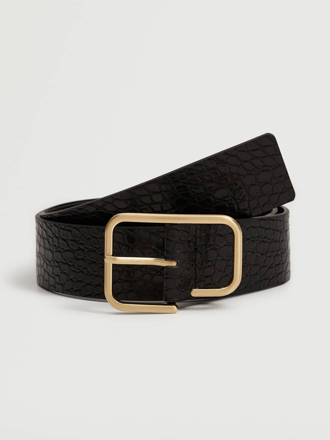 

MANGO Women Black Snake Textured Belt