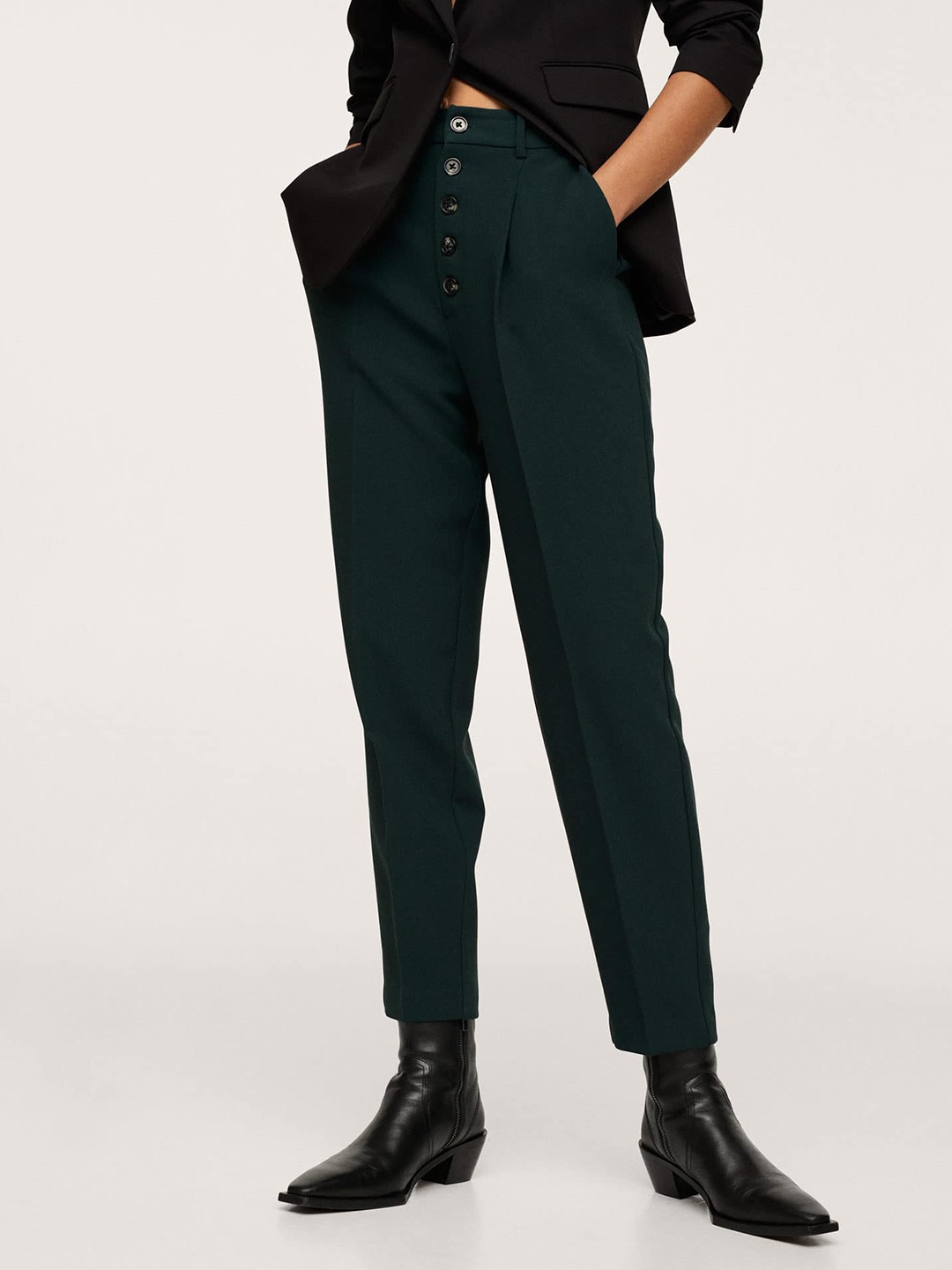 

MANGO Women Green Slouchy High-Rise Pleated Trousers