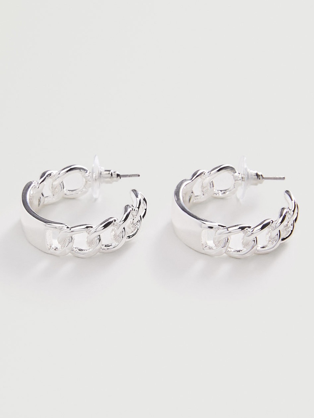 

MANGO Women Silver-Toned Solid Crescent Shaped Half Hoop Earrings