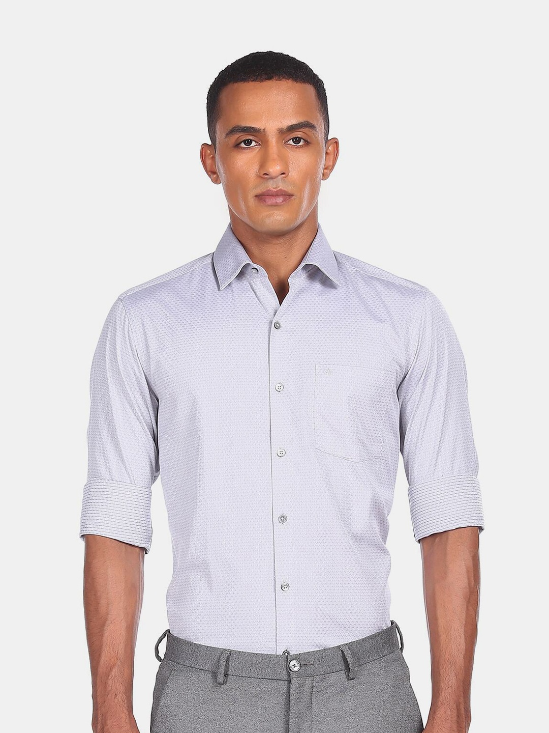 

Arrow Men Grey Slim Fit Printed Pure Cotton Formal Shirt
