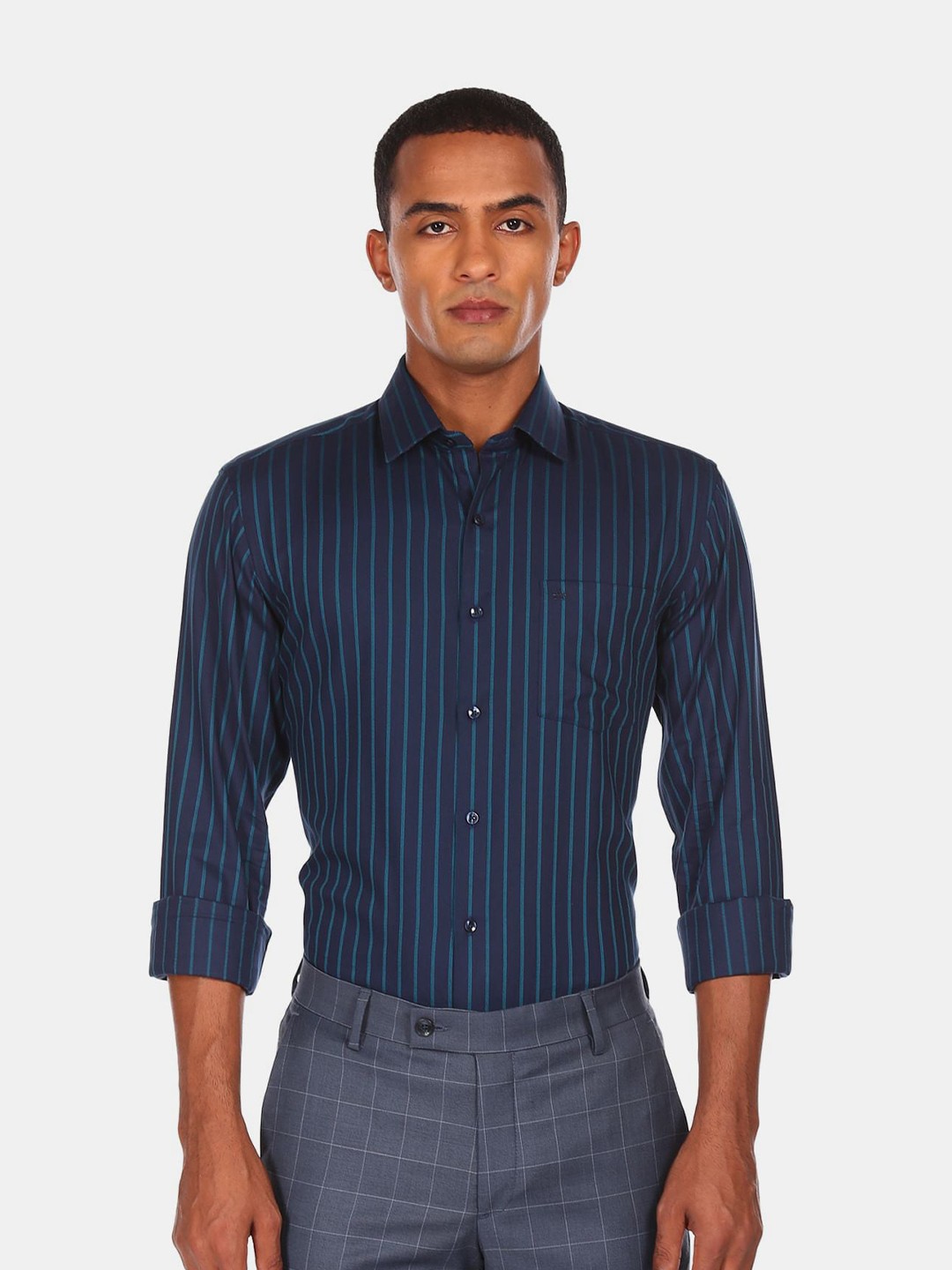 

Arrow Men Blue Striped Casual Shirt