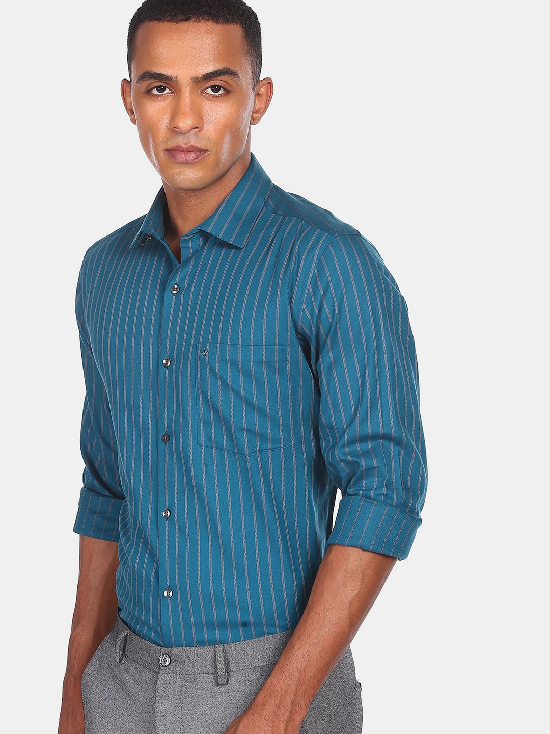 

Arrow Men Blue Striped Pure Cotton Casual Shirt