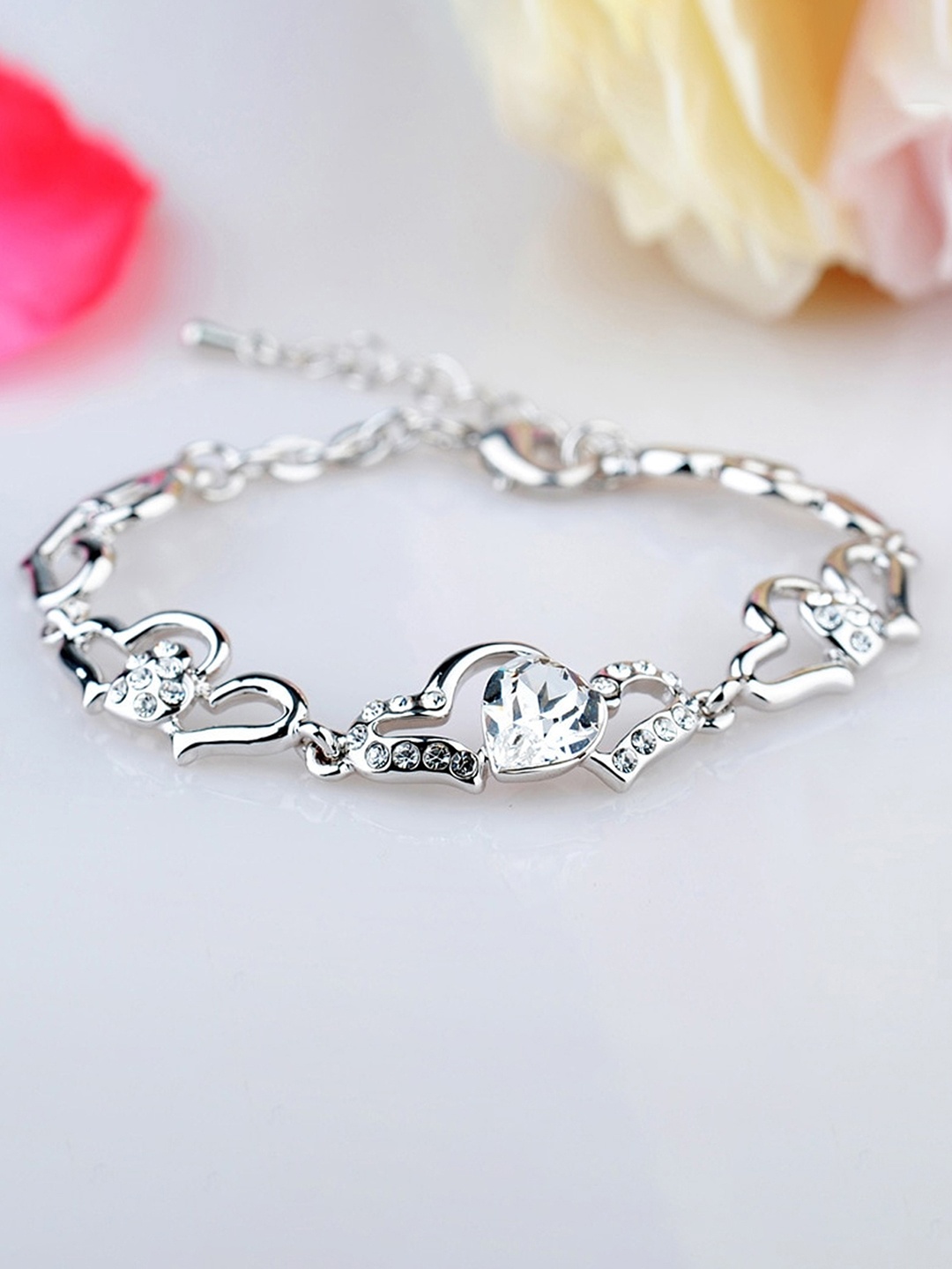

Yellow Chimes Women White Crystals Rhodium-Plated Charm Bracelet