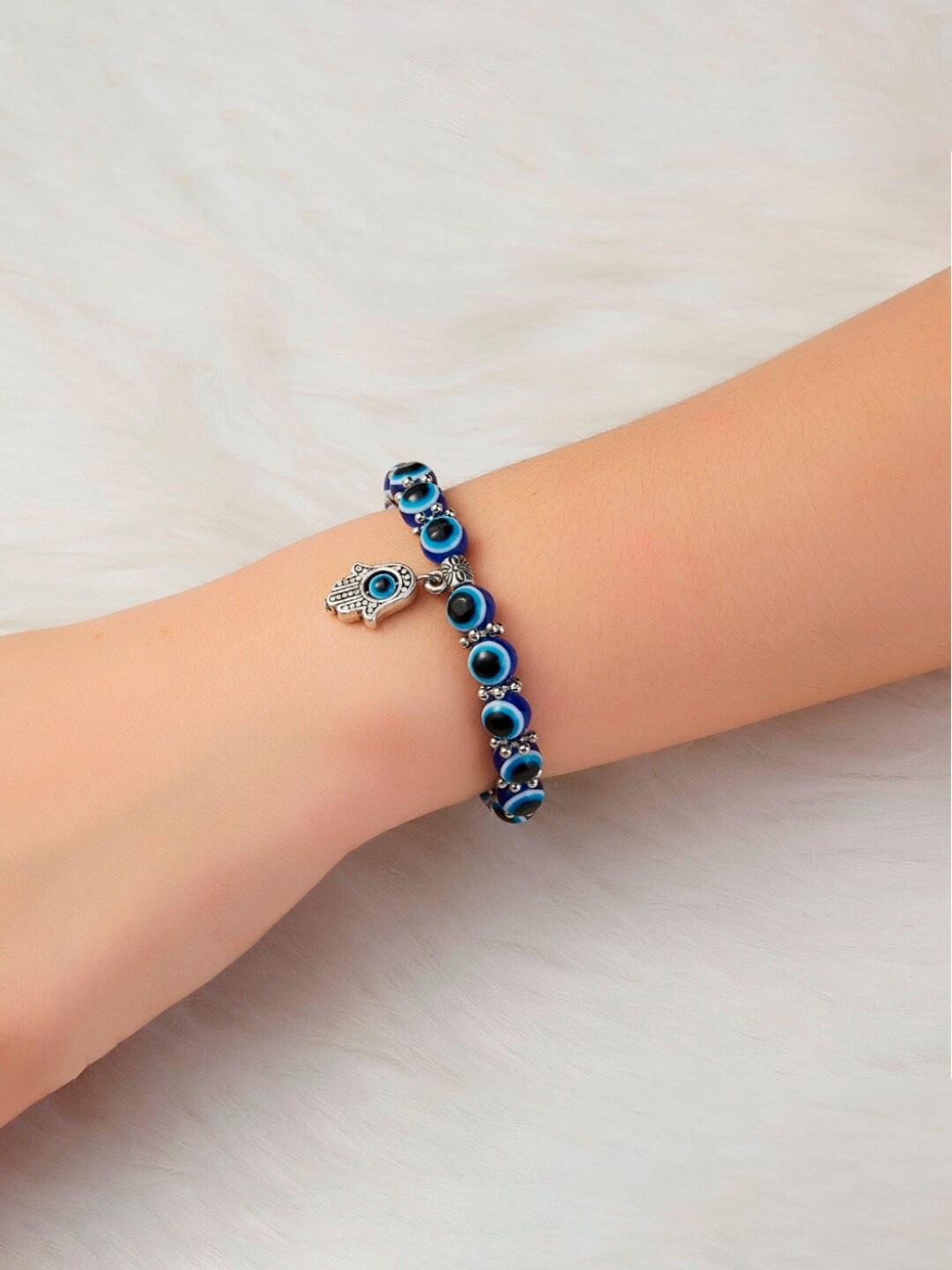 

Yellow Chimes Unisex Blue & Silver-Toned Bracelet Devine Evil Eye Beads Charm Bracelet