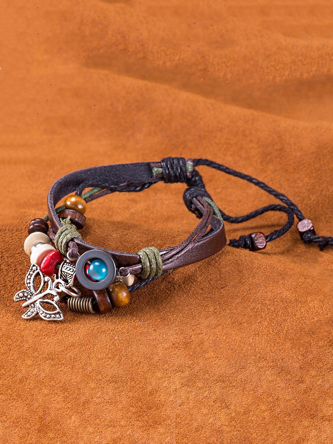 

Yellow Chimes Women Brown & Blue Leather Multistrand Bracelet