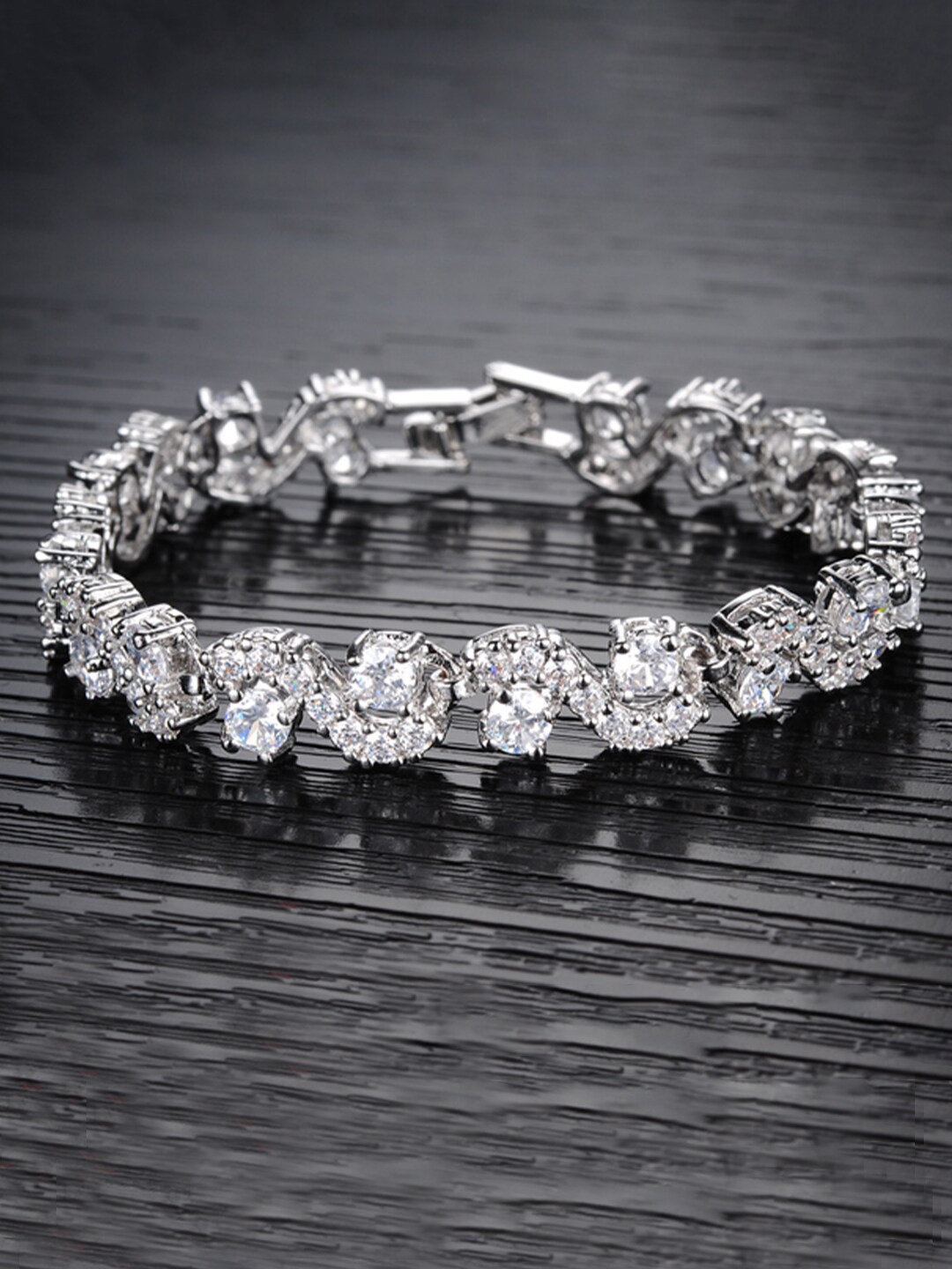 

Yellow Chimes Women White & Silver-Plated Crystals Wraparound Bracelet