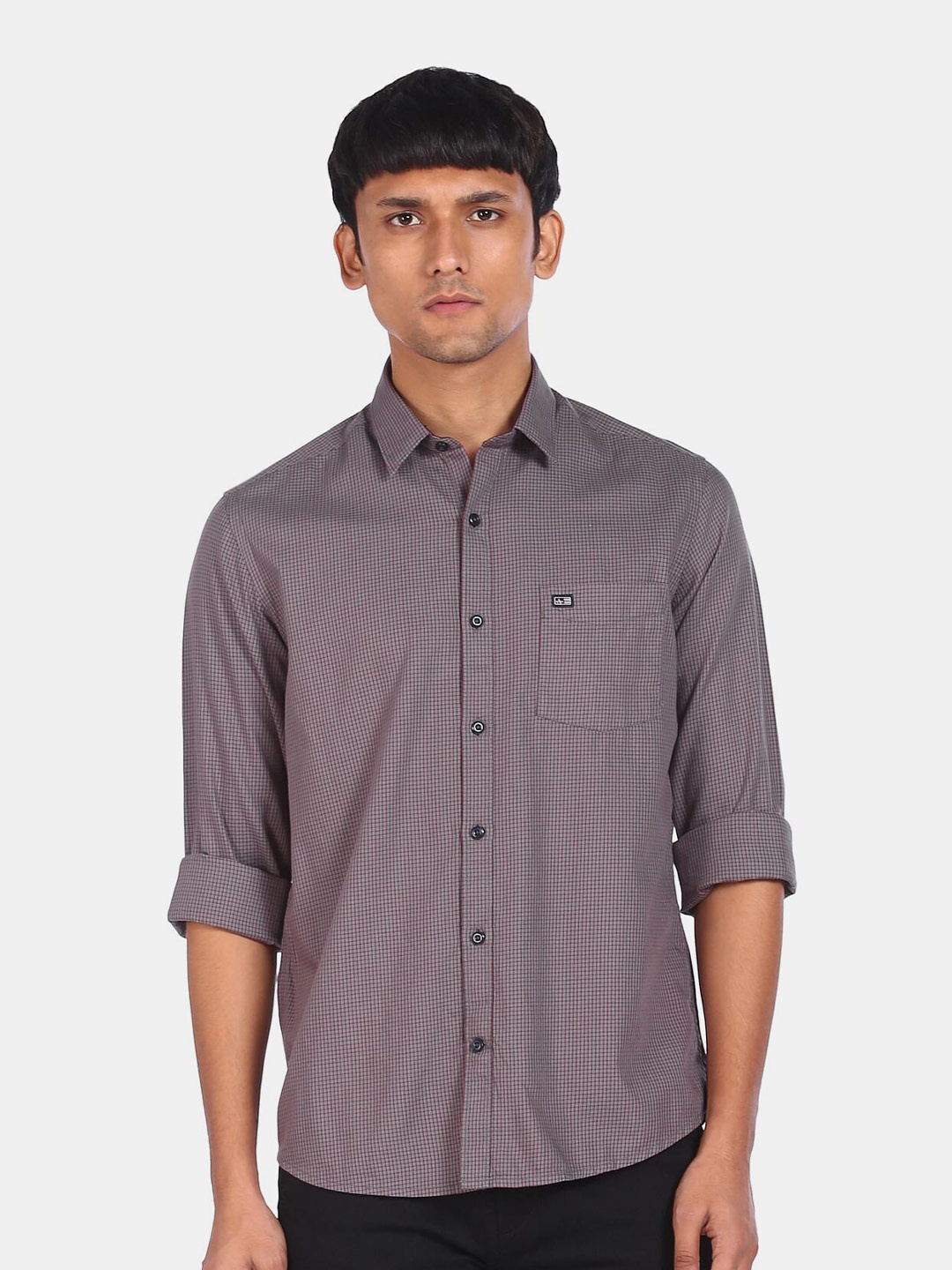 

Arrow Sport Men Grey Micro Checks Checked Pure Cotton Casual Shirt