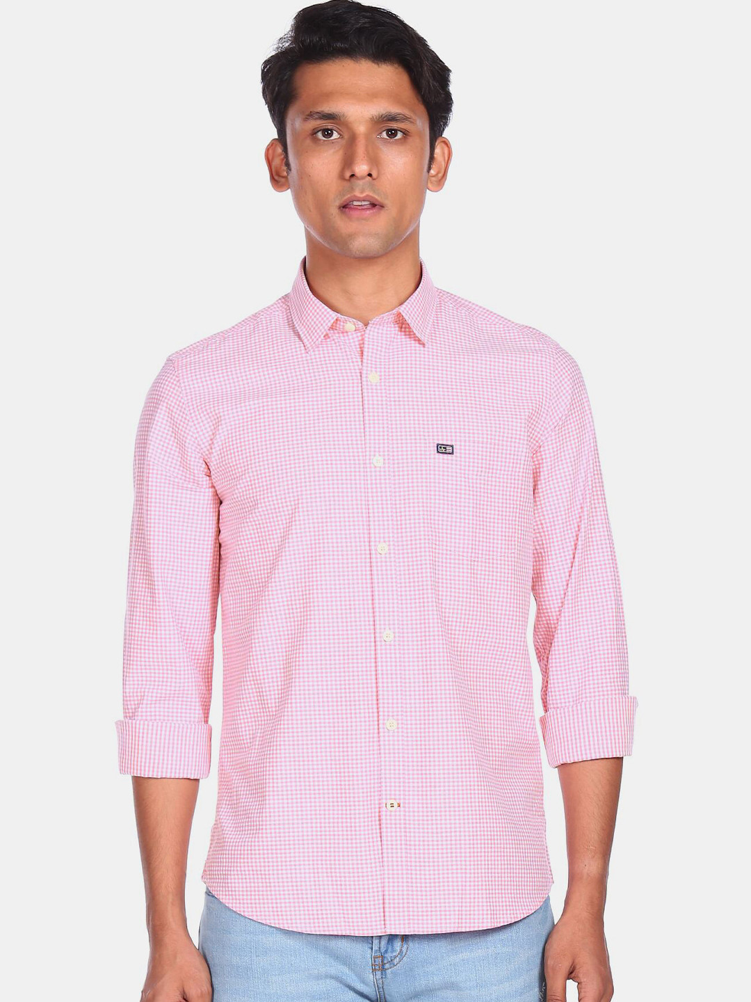 

Arrow Sport Men Pink Micro Checks Cotton Casual Shirt