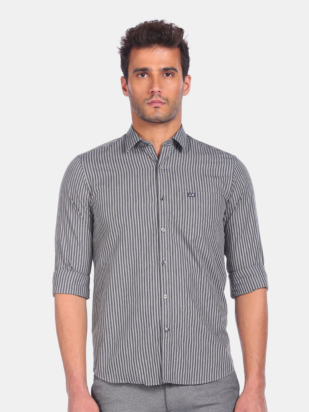 

Arrow Sport Men Grey Striped Pure Cotton Casual Shirt