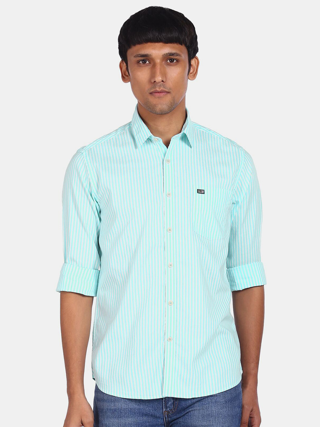 

Arrow Sport Men Blue & White Striped Pure Cotton Casual Shirt