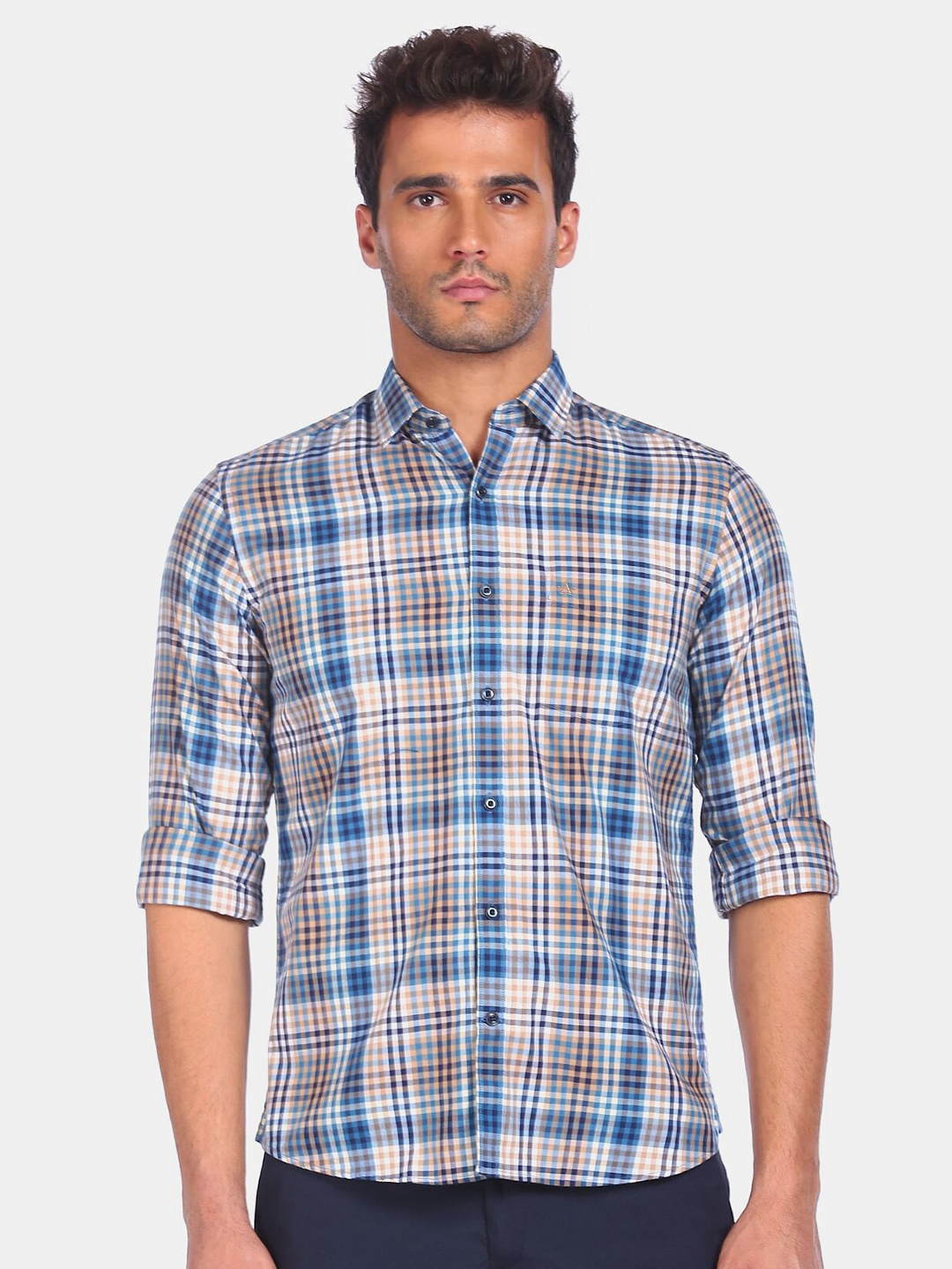 

Arrow Sport Men Blue Checked Cotton Casual Shirt