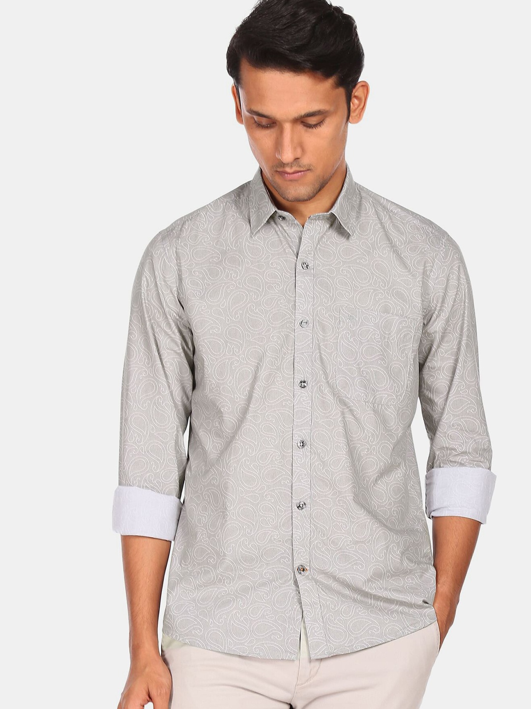 

Arrow Sport Men Grey Printed Pure Cotton Shirt