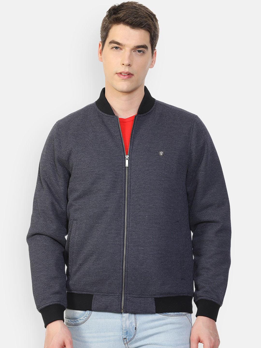 

Louis Philippe Men Navy Blue Acrylic Bomber Jacket