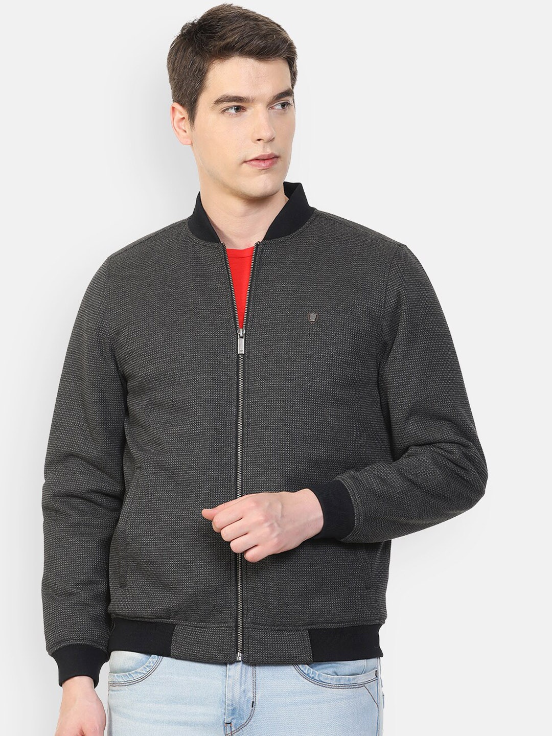 

Louis Philippe Men Grey Acrylic Bomber Jacket