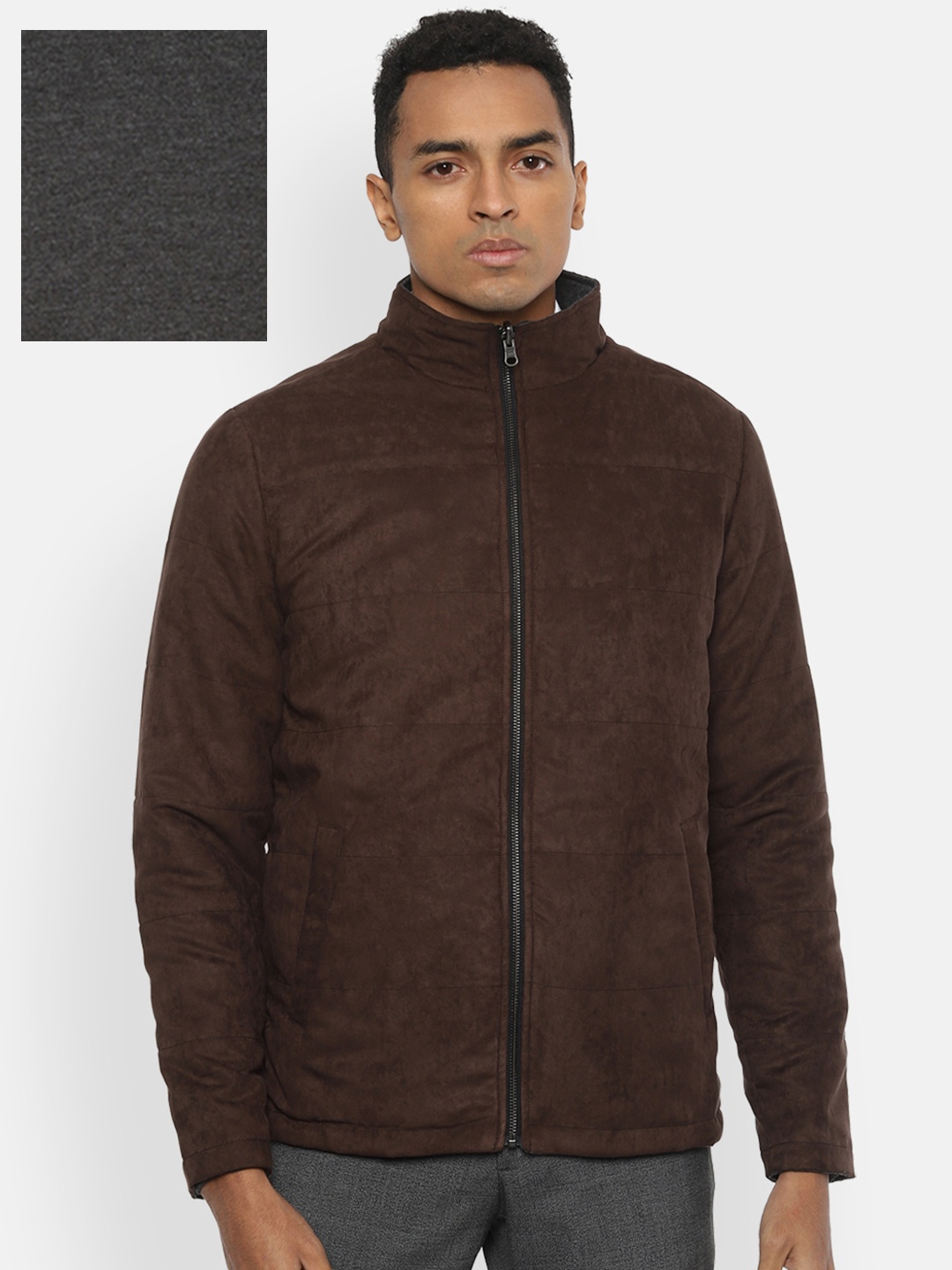 

Van Heusen Men Grey Brown Reversible Sporty Jacket
