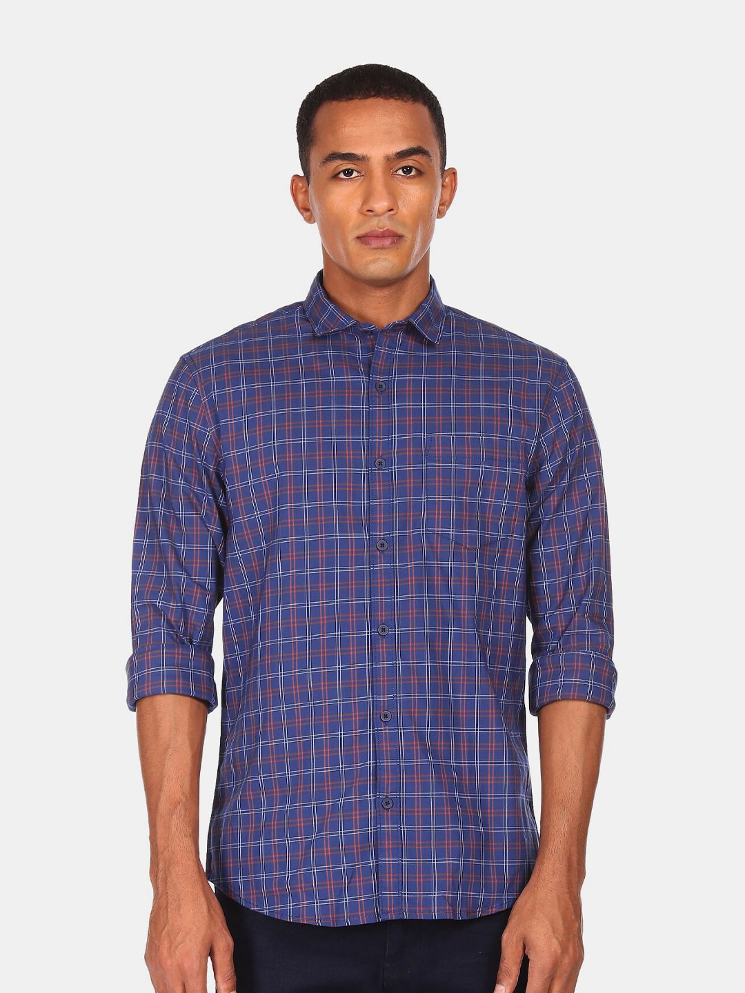

Ruggers Men Blue Opaque Checked Casual Shirt