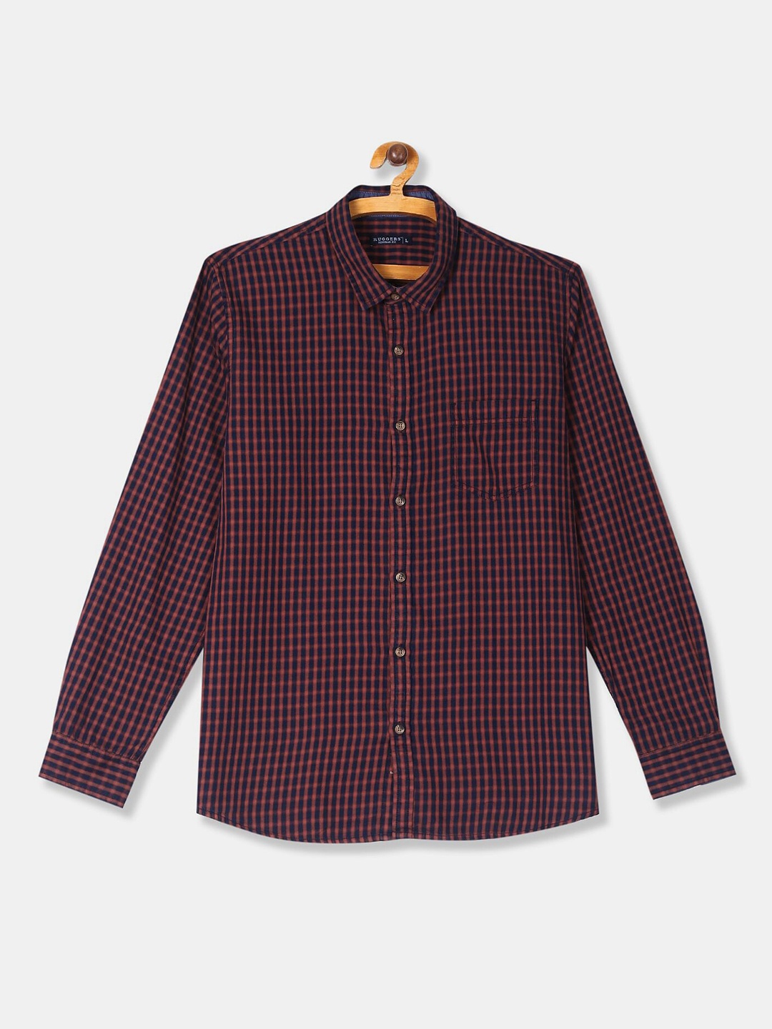 

Ruggers Men Orange & Navy Blue Checked Pure Cotton Casual Shirt