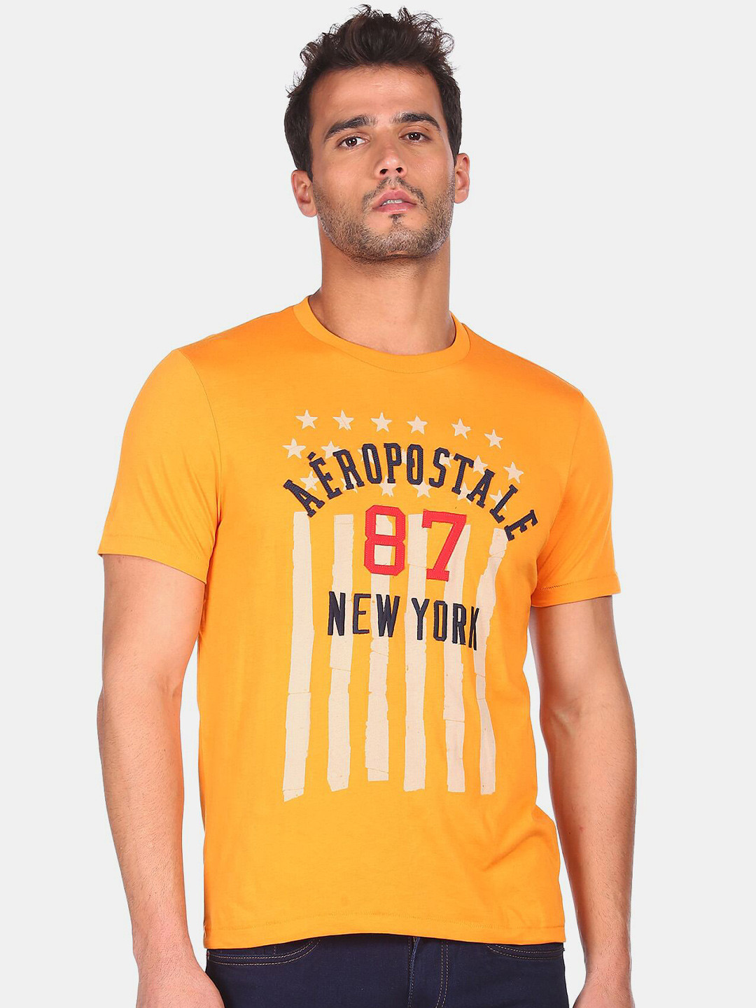 

Aeropostale Men Mustard Yellow Typography Printed T-shirt
